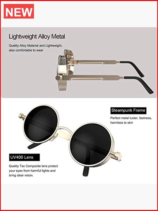 Retro Gothic Steampunk Round Sunglasses Metal Frame UV Protection main image 4